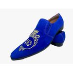 Mocassim Masculino Italiano Em Couro Social Azul Bordado Ref: D821