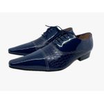 Sapato Masculino Italiano em Couro Social azul Croco - Ref: 801