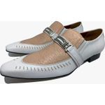 Sapato Masculino Italiano em Couro Social Executivo Bege Tatame Bico Fino Ref: 327 Bege