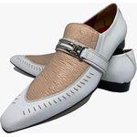 Sapato Masculino Italiano em Couro Social Executivo Bege Tatame Bico Fino Ref: 327 Bege