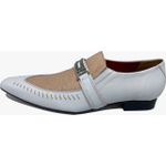 Sapato Masculino Italiano em Couro Social Executivo Bege Tatame Bico Fino Ref: 327 Bege