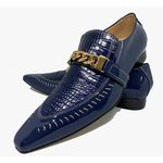 Sapato Masculino Italiano em Couro Social Executivo Azul Echoes Bico Fino Ref: 428 Azul
