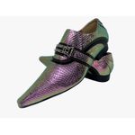Sapato Masculino Italiano em Couro Executivo Roxo Prateado Cobra - Ref: 704
