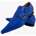 Sapato Masculino Italiano em Couro Social Azul Fivela - Ref: 728