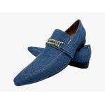 Sapato Masculino Italiano em Jeans Social Executivo Azul - Ref: 743