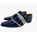 Sapato Masculino Italiano em Couro Social Azul Oceano Fivela - Ref: 749