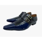 Sapato Masculino Italiano em Couro Social Azul Croco Fivela - Ref: 750