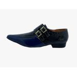 Sapato Masculino Italiano em Couro Social Azul Croco Fivela - Ref: 750