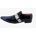 Sapato Masculino Italiano Em Couro Preto e Azul Ref: D909