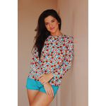 Pijama Blusa Manga Longa Floral com Short Jade