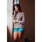 Pijama Blusa Manga Longa Floral com Short Jade