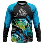 Camiseta Manga Longa para Pesca Estampa Full com Proteção UV personalizada com seu Nome Azul 