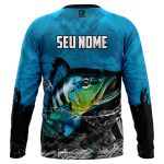 Camiseta Manga Longa para Pesca Estampa Full com Proteção UV personalizada com seu Nome Azul 