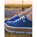 Tênis Plataforma Strass DK Shoes Jeans claro Corda Sisal
