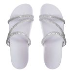 Sandália Rasteira Feminina com Pedrarias e Brilho Branca