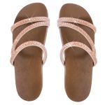 Sandália Rasteira Feminina com Pedrarias e Brilho Nude