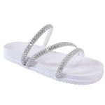 Sandália Rasteira Feminina com Pedrarias e Brilho Branca