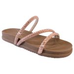 Sandália Rasteira Feminina com Pedrarias e Brilho Nude