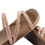 Sandália Rasteira Feminina com Pedrarias e Brilho Nude