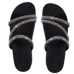Sandália Rasteira Feminina com Pedrarias e Brilho Preto