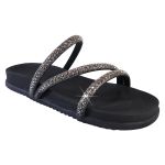 Sandália Rasteira Feminina com Pedrarias e Brilho Preto