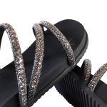 Sandália Rasteira Feminina com Pedrarias e Brilho Preto