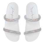 Sandália Rasteira Feminina com Pedrarias em Tiras Branca