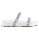 Sandália Rasteira Feminina com Pedrarias em Tiras Branca