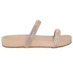 Sandália Rasteira Feminina com Pedrarias em Tiras Nude