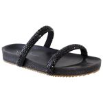 Sandália Rasteira Feminina com Pedrarias em Tiras Preto