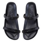 Sandália Rasteira Feminina com Pedrarias em Tiras Preto