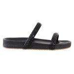 Sandália Rasteira Feminina com Pedrarias em Tiras Preto