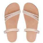 Sandália Rasteira Feminina DalilahShop | Tiras Finas com Pedrarias Coloridas e Brilho Intenso | Confortável, Moderna e Elegante | Ideal para Looks Casuais Festas Bege