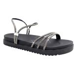 Sandália Rasteira Feminina DalilahShop | Tiras Finas com Pedrarias Coloridas e Brilho Intenso | Confortável, Moderna e Elegante | Ideal para Looks Casuais e Festas Preto