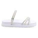 Sandália Rasteira Feminina DalilahShop | Tiras Finas com Pedrarias Coloridas e Brilho Intenso | Confortável, Moderna e Elegante | Ideal para Looks Casuais e Festas Branca