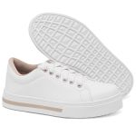 Tênis Casual DK Shoes Perfurado com Cadarço Branco Detalhe Rose