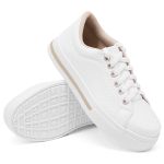 Tênis Casual DK Shoes Perfurado com Cadarço Branco Detalhe Rose