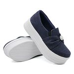 Tênis Slip On Dk Shoes Pérolas Plataforma Jeans Escuro