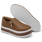 Tênis Zíper Slip Caramelo Detalhes Costura Frontal
