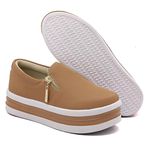 Tênis Feminino Slip On Zíper Sola Alta DK Caramelo 