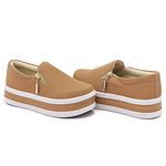 Tênis Feminino Slip On Zíper Sola Alta DK Caramelo 