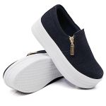 Tênis Feminino Slip On Zíper Sola Alta DK Jeans Escuro