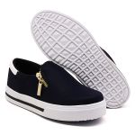 Tênis Feminino Slip On Dk Shoes Zíper Lateral Duas Cores Azul Escuro