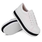 Tênis Siena Casual Flat Form Branco Listra Preta Dk Branco