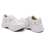 Tênis Feminino Casual Alto Chunky DK Shoes Pedrarias Branco