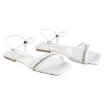 Sandália Rasteira Feminina Casual com Tiras e Ajuste Branco