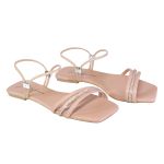 Sandália Rasteira Feminina Casual com Tiras e Ajuste Nude
