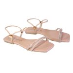 Sandália Rasteira Feminina Casual com Duas Tiras Delicadas Nude
