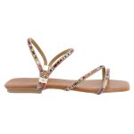 Sandália Rasteira Feminina Casual com Tiras E Pedras Delicadas Castanho