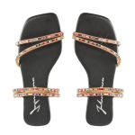 Sandália Rasteira Feminina Casual com Tiras E Pedras Delicadas Preto